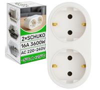 Ladron Enchufes 2 Tomas Schuko Corriente Nominal 16A hasta 3600W Tensión de Servicio AC 220-240V - Rango de Temperatura Enchufes Multiples -5°C a +25°C - Garantía de 5 Años - ONIX TECH