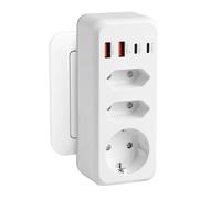 Ladron Enchufes 7 en 1,Enchufe Multiple Pared,Regletas Enchufes con 4 USB,1 Schuko y 2 Enchufe EU,Enchufe Doble 3500W, Ladron Enchufe Plano USB C para Móvil,Familia,Oficina,Cocina,Blanco