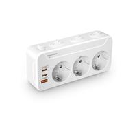 Ladron Enchufes con Interruptor Independiente,Enchufe Múltiple Pared,PD20W Regleta Enchufes Adaptador 3 Tomas,Horizontal Vertical Giratorio Ladrón Triple con Tierra 16A Proteccion Sobretension,Blanco