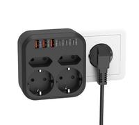 Ladron Enchufes Plano 10 en 1,Enchufe Multiple con 6 USB,2 Schuko y 2 Enchufe EU,Regletas Enchufes Pared,Enchufe Doble 3500W, Ladron Enchufes USB C para Móvil,Familia,Oficina,Cocina,Negro