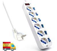 LADRON REGLETA 6 ENCHUFES PROTECCION TENSION INTERRUPTORES MULTIPLES HOY ENVIO