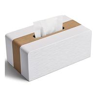 LADSTAG Caja Pañuelos Papel de Cuero, Caja de Pañuelos Rectangular, Caja para Pañuelos de Papel (Oro & Blanco)