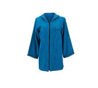 Lady Bella Lingerie Albornoz de mujer con capucha de rizo de puro algodón - Práctico cierre de cremallera - Modelo corto de alta absorción, ideal para gimnasio y piscina (azul, mediano)