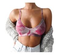 Lady Brassiere No Wire Wild Support Breast Camouflage Print Jersey Breathable Spaghetti Strap Plus Size Women Sports Bra for Home Top con Encaje, Rosa., M