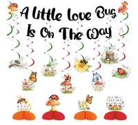 Lady Bug Baby Shower - Juego de espirales de panal de abeja con texto en inglés "A Little Bug is on the Way" con guirnalda de mariquita de escarabajo, decoraciones de baby shower con temática de