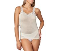 LADY·C Camiseta térmica de mujer de lana merino y seda con tirantes de encaje macramé - Elegante, cálida y transpirable - Made in Italy, Lana blanca., S