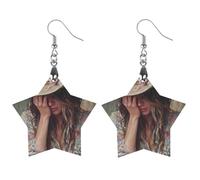 Lady Classical Painting - Pendientes de madera para mujer, diseño de estrella