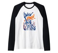 Lady Liberty New York Skyline Colorful NY Turismo Camiseta Manga Raglan
