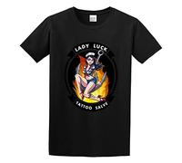 Lady Luck Print Unisex T-Shirts Men tee Cotton Tops Black Shirt S