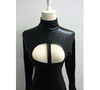 Lady Sexy Black Faux Leather Sexy Mujeres Catsuit Hot Open Busto Entrepierna PVC Latex Body Dance Sexy Disfraces, Negro, M