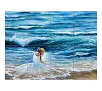 Lady Wearing White By The Sea XL Giant Panel Poster (8 Sections) Póster