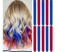 LADYAMZ Colored Hair Extensions 10 PCS, Colorful Party Highlights Clip in Synthetic Hair Extensions, Red and Blue Hair Accessories Hairpiece for Christmas Girl Women Party Favor Cosplay Gift 22 In