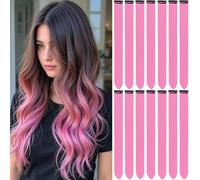 LADYAMZ Extensiones de cabello de colores, 20 unidades, extensiones de cabello con clip de arcoíris de 22 pulgadas, reflejos de fiesta, coloridas, largas y rectas, postizos sintéticos para niñas
