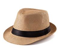 Ladybro Sombrero Fedora de Paja para Hombre, Unisex-Adultos, Caqui S02, Talla: 7 1/4 (58 cm), Ajustable a 22 - 22 7/8