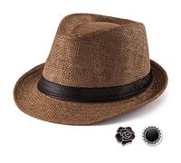 LADYBRO Sombrero Fedora Trilby de paja para hombre, de los años 20, de ala corta, fieltro de lana, gorra Panamá, 7 1/4, Café S03, tamaño: 7 1/4 (58 cm), se adapta a 22 - 22 7/8 pulgadas, Medium