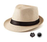 LADYBRO Sombrero Fedora Trilby de paja para hombre, de los años 20, de ala corta, fieltro de lana, gorra Panamá, 7 1/4, Beige S01, tamaño: 58 cm, se adapta a 55.9 cm - 22 7/20.3 cm, Medium