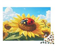 Ladybug on Sunflower-Nature Garden Illustration 1000 Pieces for Adults Ladybug on Sunflower Fun and Challenging Family Game Great Gift 70x50cm/1000pcs