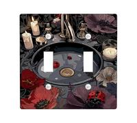 Ladybug - Placa de cubierta de interruptor de luz doble para baño, diseño floral de flores oscuras, velas de plástico negro, tamaño estándar, placas de pared decorativas para el hogar, sala de estar