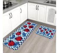Ladybug - Tapetes de cocina para piso, tapetes suaves de tablero de ajedrez de insectos rojos, acolchados con resorte, cómodos, lavables, para fregaderos de cocina, lavadero, baño, 2 unidades