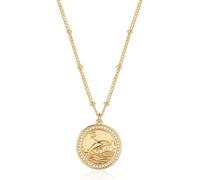 LADYGD Collar con colgante de oro para mujer, chapado en oro de 14 quilates, circonita cúbica, perla del océano, collar de moneda de estrella de mar, concha hecha a mano, Oro amarillo, Circonia cúbica