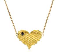 LADYGD Collar de corazón de oro para mujer, chapado en oro de 14 quilates, circonita cúbica, lindo collar con colgante de corazón, simple, moderno, hecho a mano, joyería de oro para todos los días