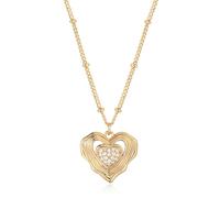 LADYGD Collar de corazón de oro para mujer, chapado en oro de 14 quilates, circonita cúbica, lindo collar con colgante de corazón, simple, moderno, hecho a mano, joyería de oro para todos los días