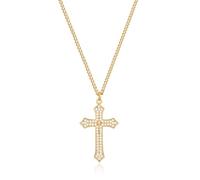 LADYGD Collar de cruz chapado en oro de 14 quilates para mujer, delicado collar con colgante de cruz de oro de circonita cúbica, joyería religiosa simple, regalos para mujeres y niñas, 19.7 pulgadas +