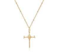 LADYGD Collar de cruz chapado en oro de 14 quilates para mujer, delicado collar con colgante de cruz de oro de circonita cúbica, joyería religiosa simple, regalos para mujeres y niñas, 19.7 pulgadas +