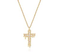 LADYGD Collar de cruz de oro para mujer, chapado en oro de 14 quilates, collar con colgante de cruz de circonita cúbica hecho a mano, ajustable, joyería religiosa, regalos para mujeres y niñas, 19.7