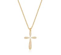 LADYGD Collar de cruz de oro para mujer, chapado en oro de 14 quilates, collar con colgante de cruz pulida, joyería de fe simple, regalos para mujeres y niñas, 19.7 pulgadas + 2 pulgadas, Chapado en