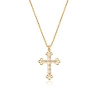 LADYGD Collar de cruz de oro para mujer, chapado en oro de 14 quilates, collar con colgante de cruz pulida, joyería de fe simple, regalos para mujeres y niñas, 19.7 pulgadas + 2 pulgadas, Chapado en