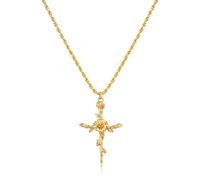 LADYGD Collar de cruz para mujer, chapado en oro de 14 quilates, collar de flores de nacimiento, colgante de cruz, joyería de oro de moda, regalos de cumpleaños, 12 meses, Standard, Chapado en oro, No