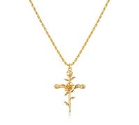 LADYGD Collar de cruz para mujer, chapado en oro de 14 quilates, collar de flores de nacimiento, colgante de cruz, joyería de oro de moda, regalos de cumpleaños, 12 meses, Standard, Chapado en oro, No