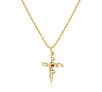 LADYGD Collar de cruz para mujer, chapado en oro de 14 quilates, collar de flores de nacimiento, colgante de cruz, joyería de moda, regalos de cumpleaños para niñas, 12 meses, Standard, Chapado en oro
