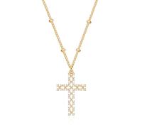 LADYGD Delicado collar de cruz de oro para mujer, chapado en oro de 14 quilates, collar con colgante de cruz de circonita cúbica hecho a mano, ajustable, joyería religiosa, regalos para mujeres y