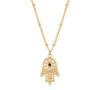 LADYGD Hamsa - Collar con colgante de mal de ojo para mujer, chapado en oro de 14 quilates, circonita cúbica, collar de regalo hecho a mano, Oro amarillo, Circonia cúbica