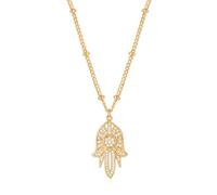 LADYGD Hamsa - Collar con colgante de mal de ojo para mujer, chapado en oro de 14 quilates, circonita cúbica, collar de regalo hecho a mano, Oro amarillo, Circonia cúbica