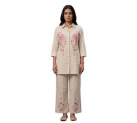 Ladyline Conjunto de 2 piezas de pantalones de túnica bordados de algodón puro para mujer, conjunto de camiseta kurti étnica con pantalones palazzo, conjunto de pantalones Kurta, crema, 66