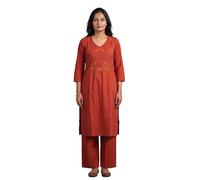 Ladyline Conjunto de pantalones Kurta de algodón puro para mujer, largo hasta la rodilla, bordado a mano, pantalones tipo túnica Kurti, Herrumbre, 64