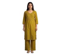 Ladyline Conjunto de pantalones Kurta de algodón puro para mujer, largo hasta la rodilla, bordado a mano, pantalones tipo túnica Kurti, Mostaza, 68