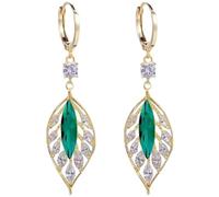 Lady's Hollowed-out Leaf Earrings, Oval-shaped Emerald Zircon Drop Earrings - unique Jewelry for Individuality and Charming Accessories for Parties