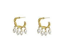 Lady's Pearl Tassel Earrings, Golden Geometric Drop Earrings, Unique Jewelry and Charming Accessories for Parties