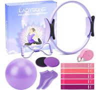 LADYSONS Juego de anillos de pilates - Kit esencial de pilates con círculo mágico de 32 cm, pelota de pilates, bandas de pilates, discos deslizantes y póster de entrenamiento, etc., dispositivo de