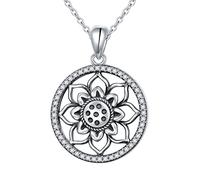 Ladytree Collar giratorio de loto de plata de ley con diseño de flor giratoria oxidada, alivia el estrés, aburrimiento, TDAH, autismo, joyería para mujeres y adolescentes, Metal, Circonia cúbica