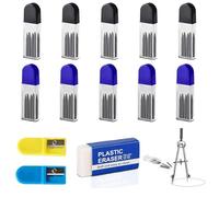 laeeyin 100 minas circulares 2B de 2 mm, mina de compás con goma de borrar y sacapuntas para sacapuntas, creación de dibujo matemático, marcadores para trabajar la madera