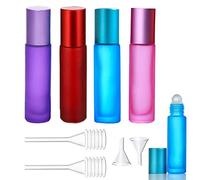 laeeyin 4 botellas vacías de cristal enrollables con rodillo de acero inoxidable, para aceites esenciales, lociones, perfumes, botellas vacías de 4 colores para el hogar y viajes