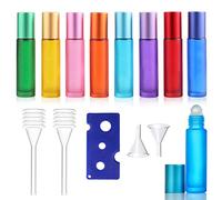 laeeyin 8 botellas vacías de cristal enrollables con rodillo de acero inoxidable, para aceites esenciales, lociones, perfumes, botellas vacías de 8 colores para el hogar y viajes