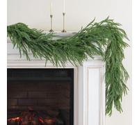 Laelfe 1 Pieza Guirnalda de Navidad Artificial, 183 cm Guirnalda de Pino de Norfolk Verdura Artificial de Toque Real para Decoración Navidad, Chimenea, Mesa, Puerta, Escaleras, Interior y Exterior