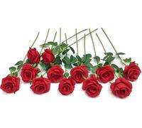 Laelfe 12 Piezas Rosas Artificiales Rojas, 53 cm Tallo Largo de Flores Artificiales Rojo para Boda, Ramo de Novia, Decoración de Hogar, Fiesta, Hotel, Aniversario