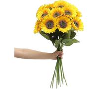 Laelfe Girasoles Artificiales Grandes - 60 cm Tallos Largos Flores Girasoles Amarillas de Plástico para Decoración de Hogar, Arreglos de Bodas, Fiestas de Cumpleaños y Mesa (6 Piezas)